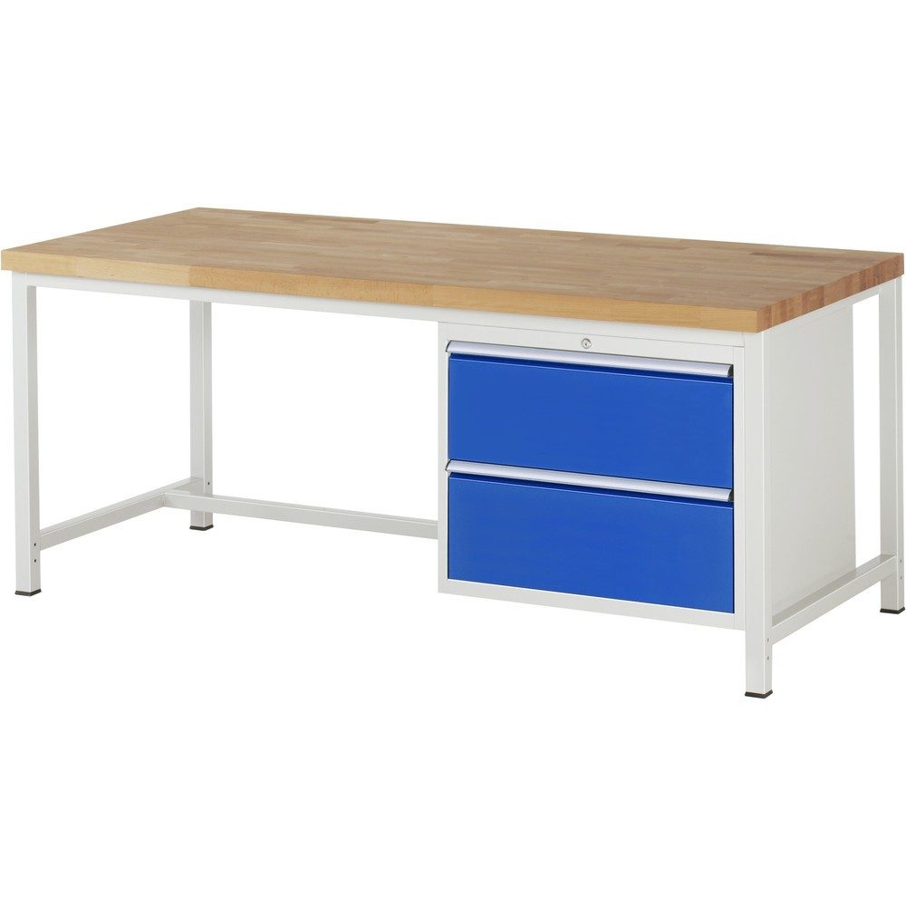 RAU Werkbank Serie 8000, HxBxT 840 x 2.000 x 900 mm, 2 x 100%-Auszug-Schubladen 2 x 270 mm, Schubladen-TK 75 kg