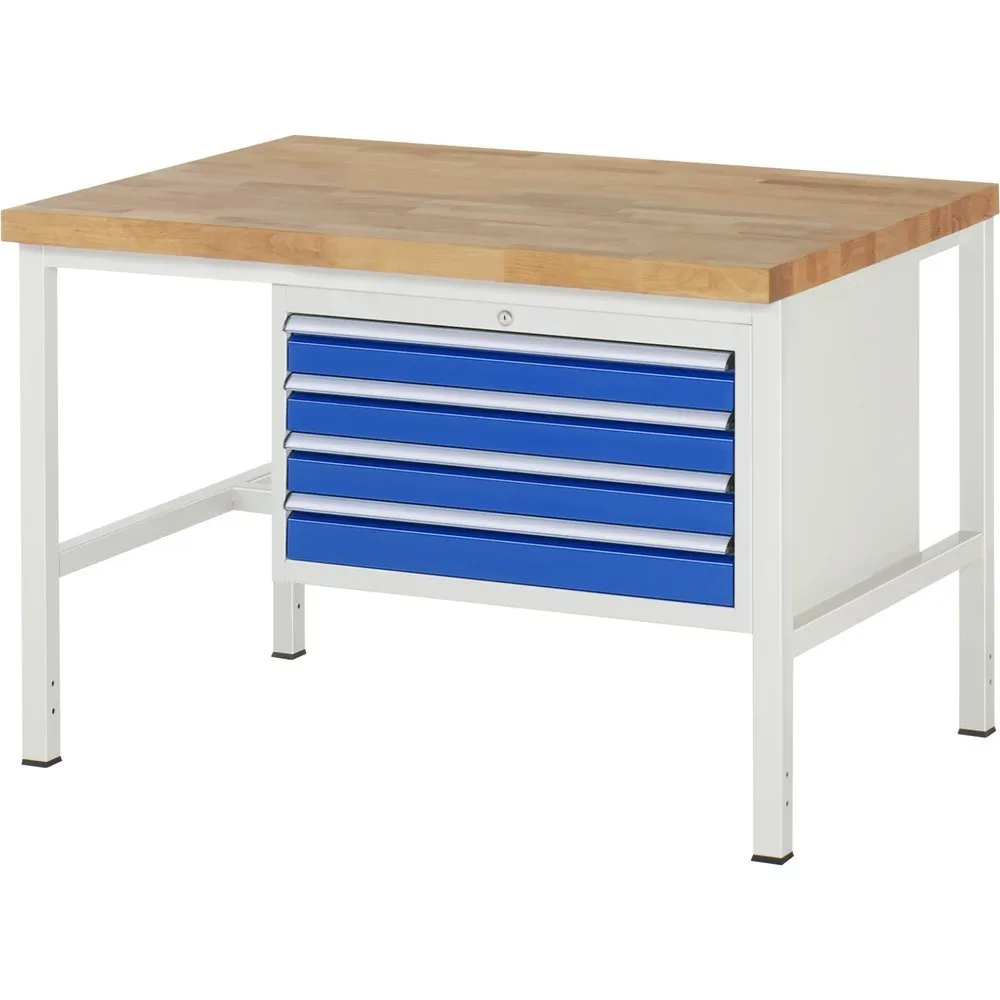 RAU Werkbank Serie 8000, HxBxT 840 x 1.250 x 900 mm, 4 x 90%-Auszug-Schubladen 4 x 90 mm, Schubladen-TK 75 kg
