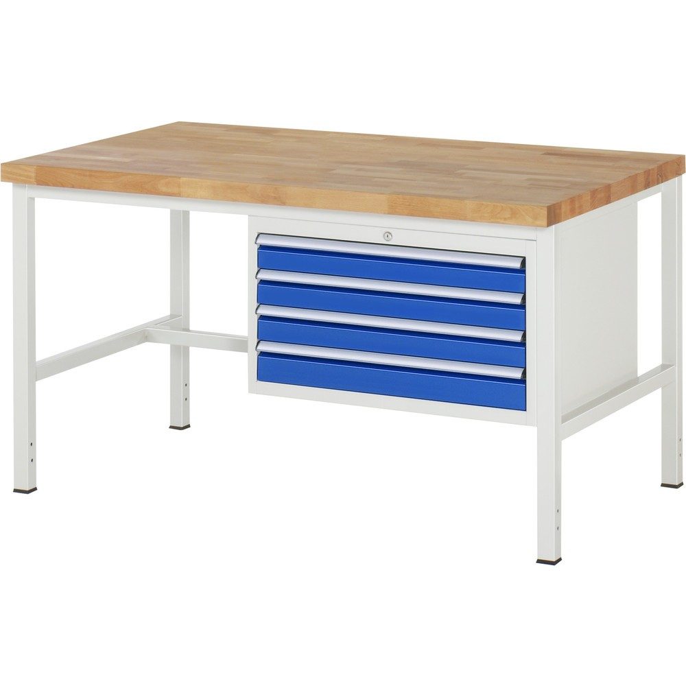 RAU Werkbank Serie 8000, HxBxT 840 x 1.500 x 900 mm, 4 x 90%-Auszug-Schubladen 4 x 90 mm, Schubladen-TK 75 kg