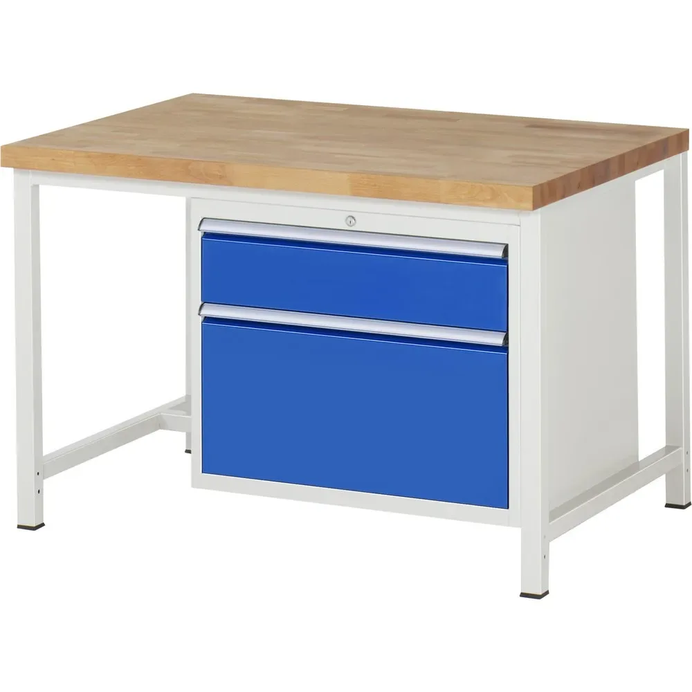 RAU Werkbank Serie 8000, HxBxT 840-1.040 x 1.250 x 900 mm, 2 x 90%-Auszug-Schubladen 1 x 180, 1 x 360 mm, Schubladen-TK 75 kg