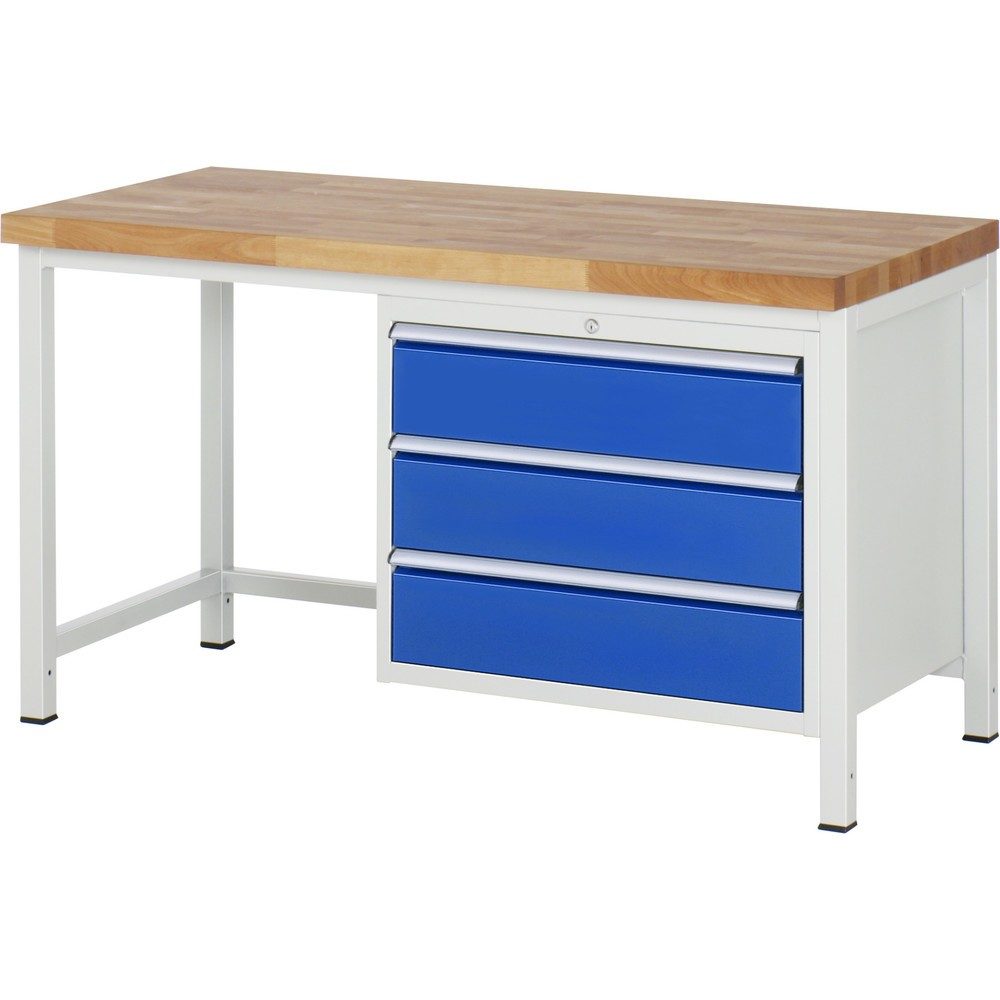 RAU Werkbank Serie 8000, HxBxT 840-1.040 x 1.500 x 700 mm, 3 x 90%-Auszug-Schubladen 3 x 180 mm, Breite 680 mm