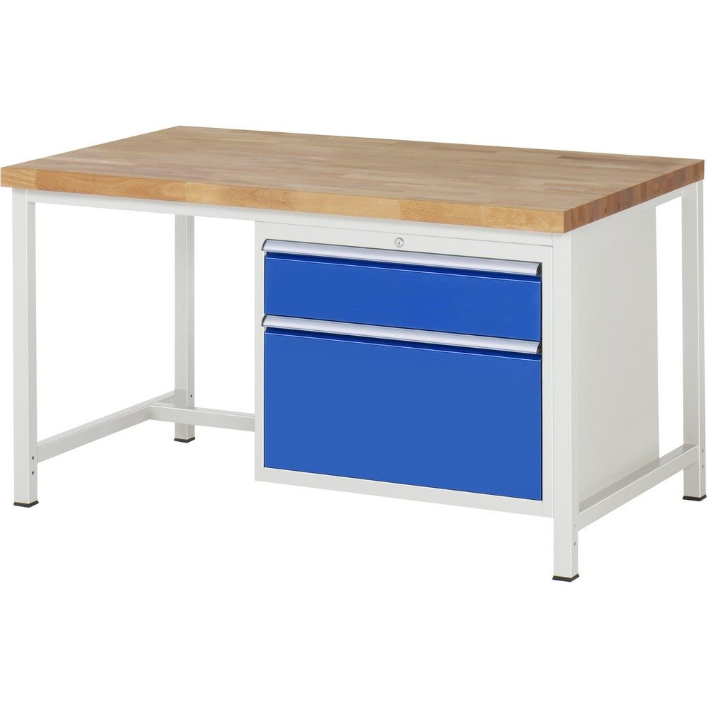 RAU Werkbank Serie 8000, HxBxT 840 x 1.500 x 900 mm, 2 x 100%-Auszug-Schubladen 1 x 180, 1 x 360 mm, Schubladen-TK 75 kg