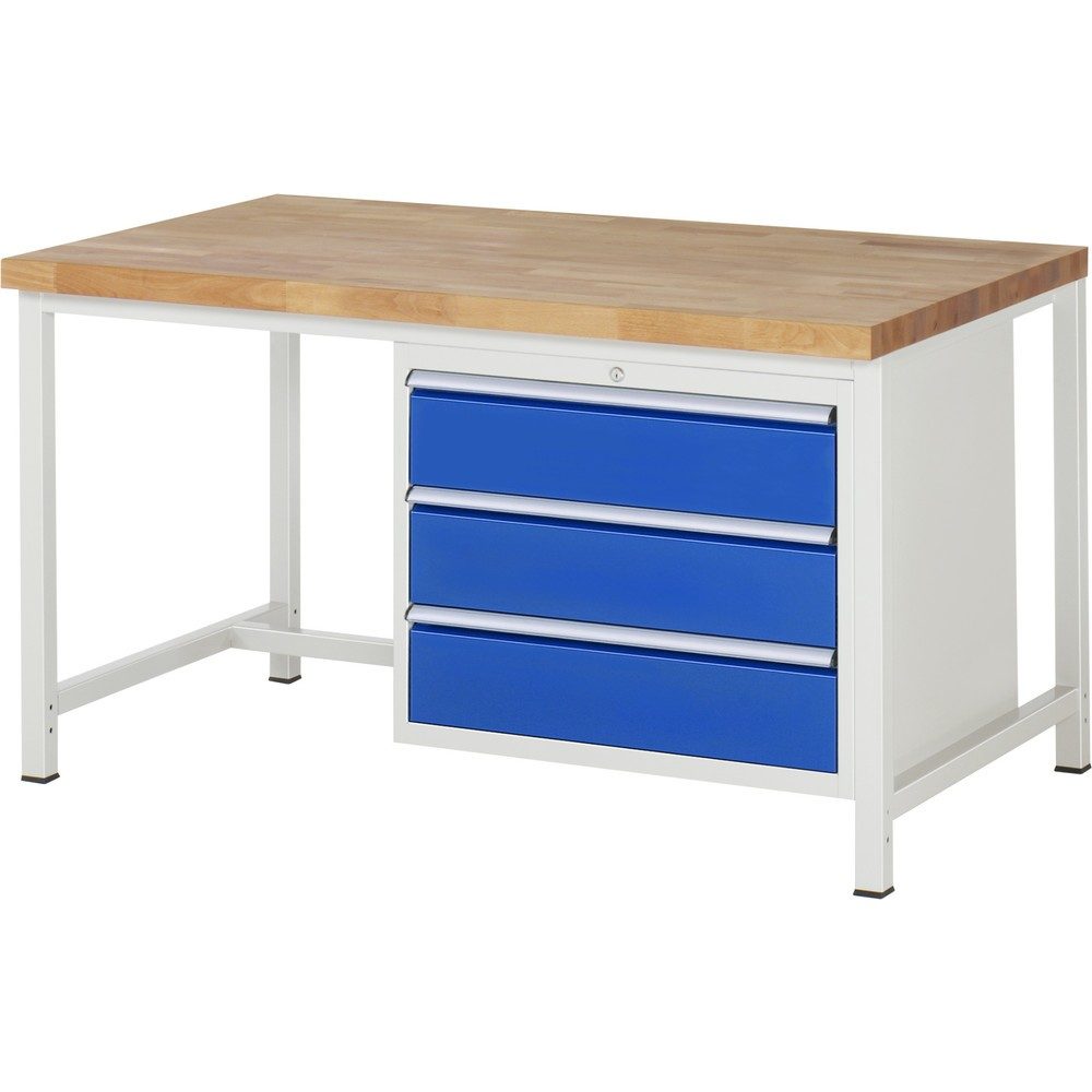RAU Werkbank Serie 8000, HxBxT 840-1.040 x 1.500 x 900 mm, 3 x 100%-Auszug-Schubladen 3 x 180 mm, Schubladen-TK 75 kg