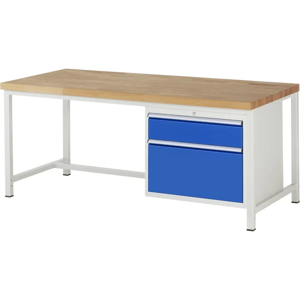 RAU Werkbank Serie 8000, HxBxT 840-1.040 x 2.000 x 900 mm, 2 x 90%-Auszug-Schubladen 1 x 180, 1 x 360 mm, Schubladen-TK 75 kg