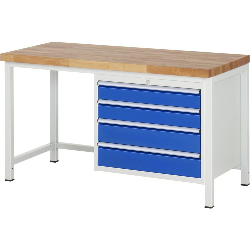 RAU Werkbank Serie 8000, HxBxT 840-1.040 x 1.500 x 700 mm, 4 x 100%-Auszug-Schubladen 2 x 120, 2 x 150 mm, Breite 680 mm