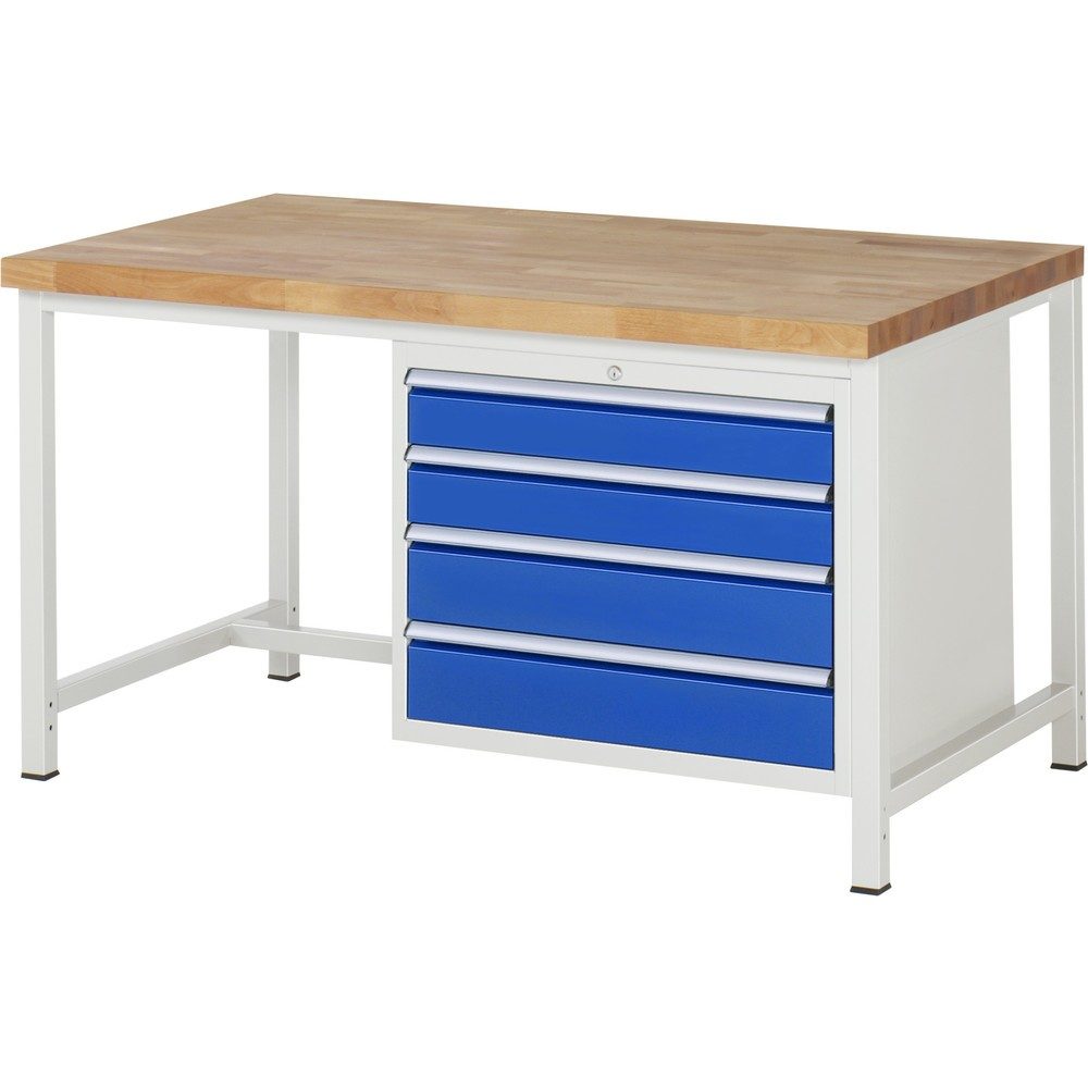 RAU Werkbank Serie 8000, HxBxT 840 x 1.500 x 900 mm, 4 x 100%-Auszug-Schubladen 2 x 120, 2 x 150 mm, Schubladen-TK 75 kg