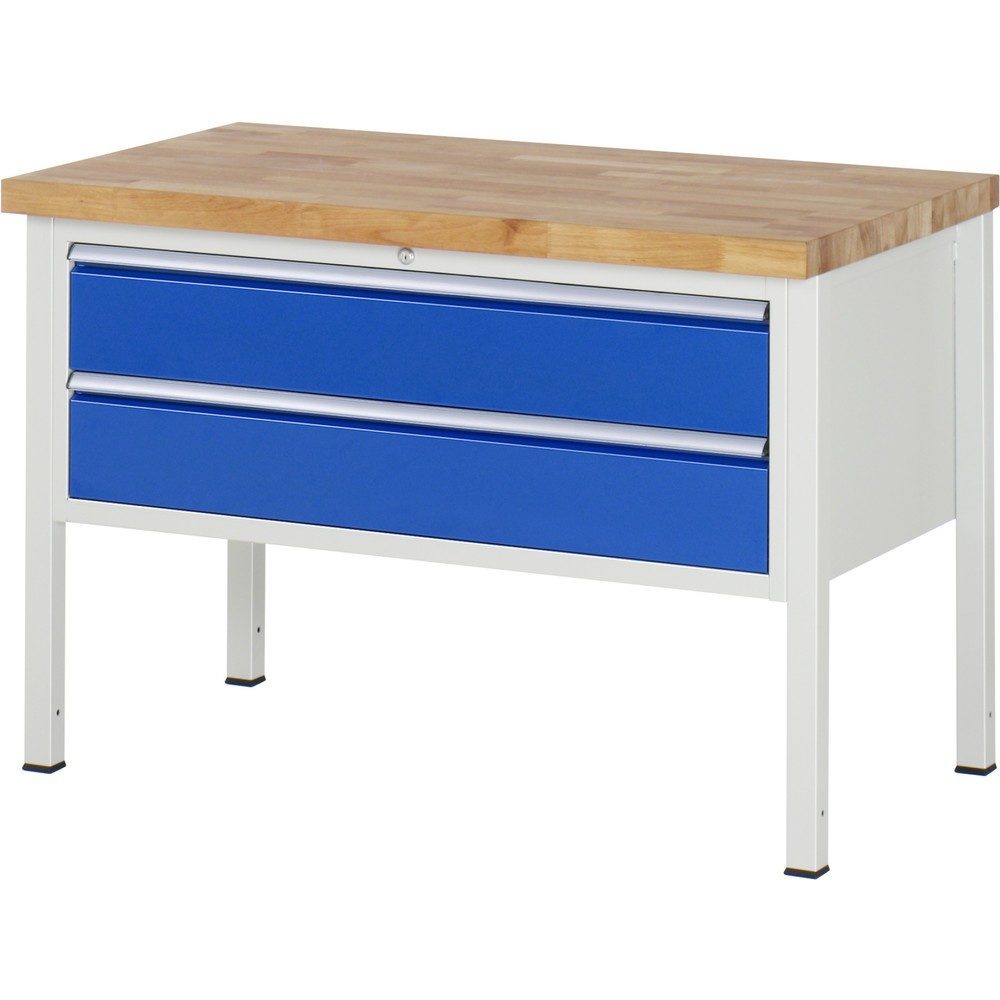 RAU Werkbank Serie 8000, HxBxT 840 x 1.250 x 700 mm, 2 x 100%-Auszug-Schubladen 2 x 180 mm, Schubladen-TK 50 kg