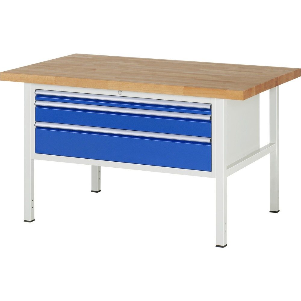 RAU Werkbank Serie 8000, HxBxT 840 x 1.500 x 900 mm, 3 x 90%-Auszug-Schubladen 1 x 60, 1 x 120, 1 x 180 mm, Schubladen-TK 50 kg