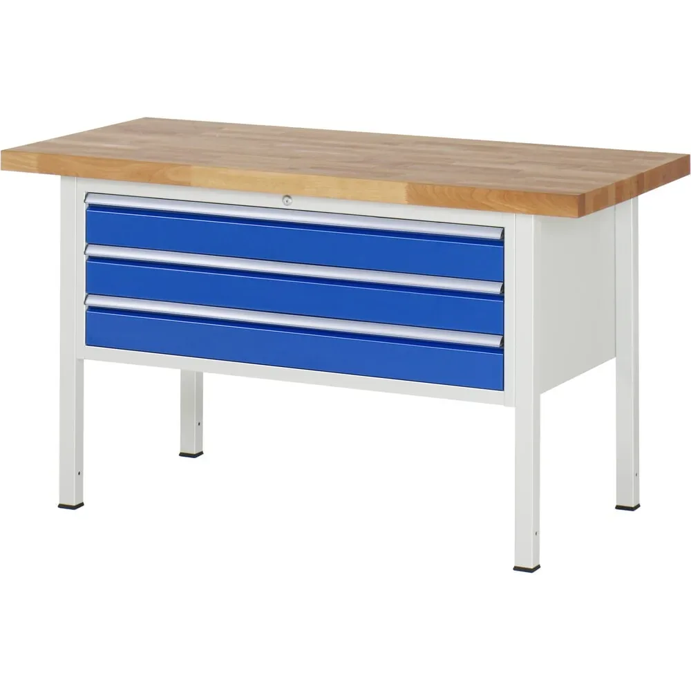 RAU Werkbank Serie 8000, HxBxT 840 x 1.500 x 700 mm, 3 x 100%-Auszug-Schubladen 3 x 120 mm, Schubladen-TK 50 kg