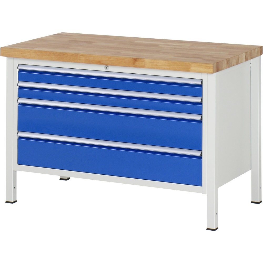 RAU Werkbank Serie 8000, HxBxT 840-1.040 x 1.250 x 700 mm, 4 x 100%-Auszug-Schubladen 2 x 90, 2 x 180 mm, Breite 1.055 mm