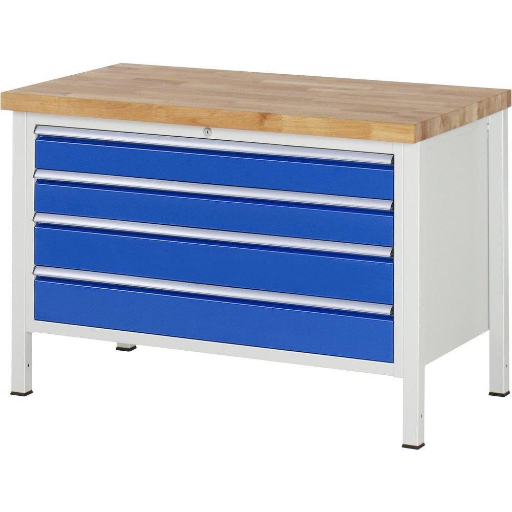 RAU Werkbank Serie 8000, HxBxT 840-1.040 x 1.250 x 700 mm, 4 x 90%-Auszug-Schubladen 2 x 120, 2 x 150 mm, Breite 1.055 mm