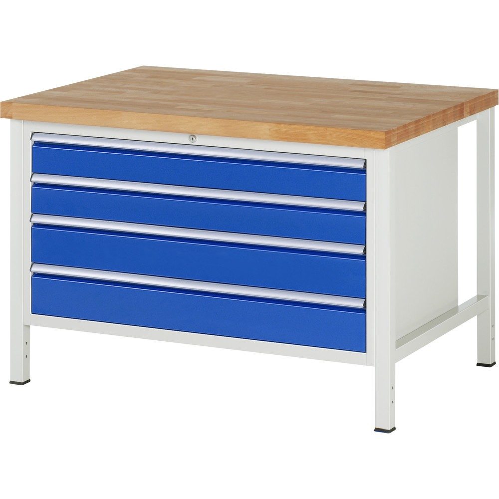 RAU Werkbank Serie 8000, HxBxT 840-1.040 x 1.250 x 900 mm, 4 x 90%-Auszug-Schubladen 2 x 120, 2 x 150 mm, Breite 1.055 mm