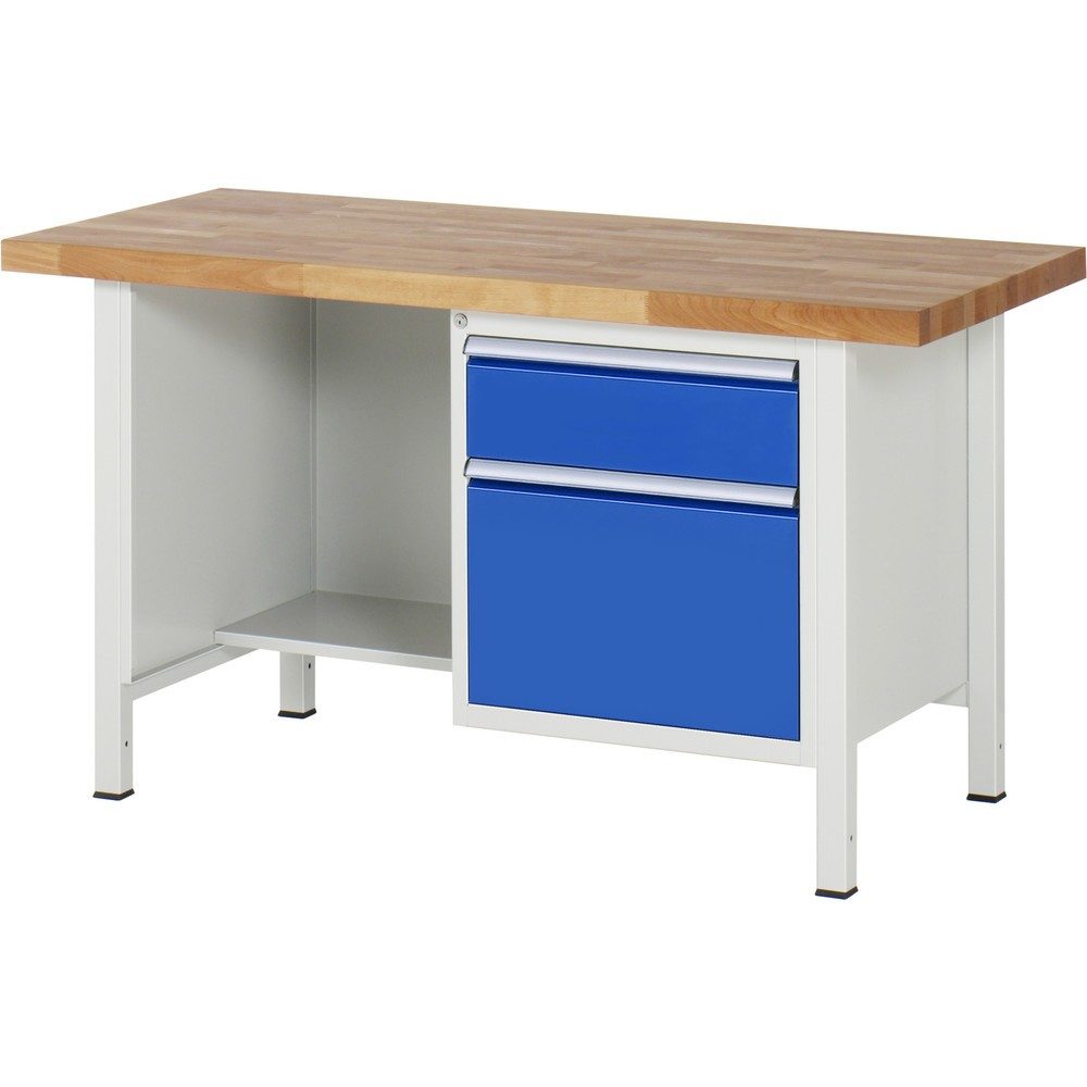 RAU Werkbank Serie 8000, 1 Ablageboden, HxBxT 840 x 1.500 x 700 mm, 2 x 90%-Auszug-Schubladen