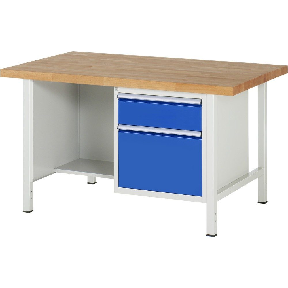 RAU Werkbank Serie 8000, 1 Ablageboden, HxBxT 840 x 1.500 x 900 mm, 2 x 100%-Auszug-Schubladen