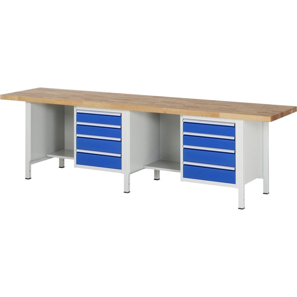 RAU Werkbank Serie 8000, 2 Container, HxBxT 840 x 3.000 x 700 mm, 8 x 100%-Auszug-Schubladen