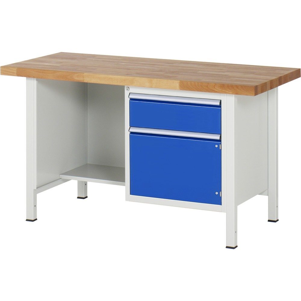 RAU Werkbank Serie 8000, 1 Ablageboden, 1 Flügeltür, HxBxT 840-1.040 x 1.500 x 900 mm, 1 x 90%-Auszug-Schublade, ErgoScript
