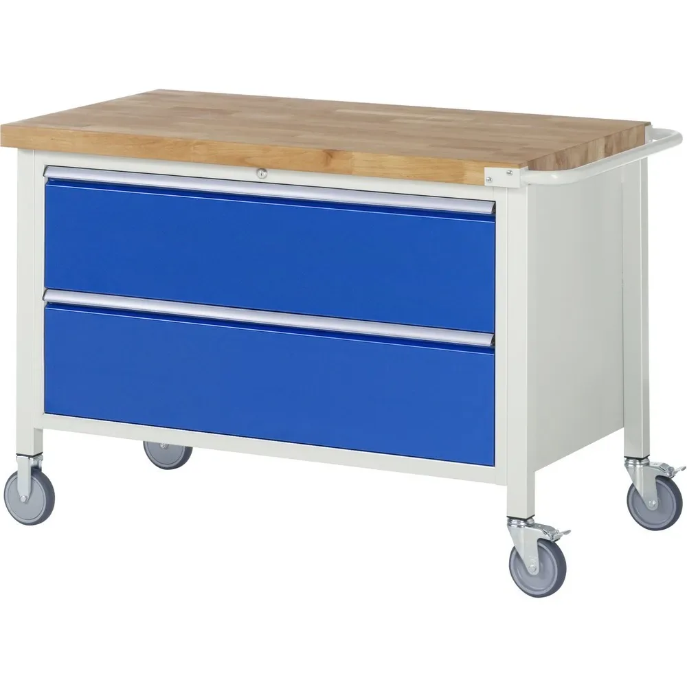 RAU mobile Werkbank Serie 8000, HxBxT 880 x 1.250 x 700 mm, 2 x 100%-Auszug-Schubladen, Breite 1.055 mm