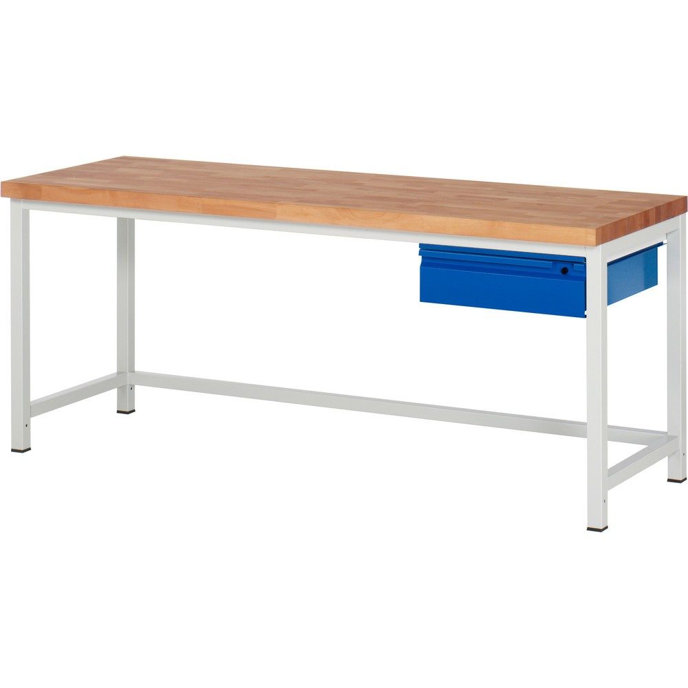 RAU Werkbank Serie 8000, Buche-Massiv-Arbeitsplatte, Stärke 40 mm, HxBxT 840 x 2.000 x 700 mm, 1 Schublade 1 x 150 mm