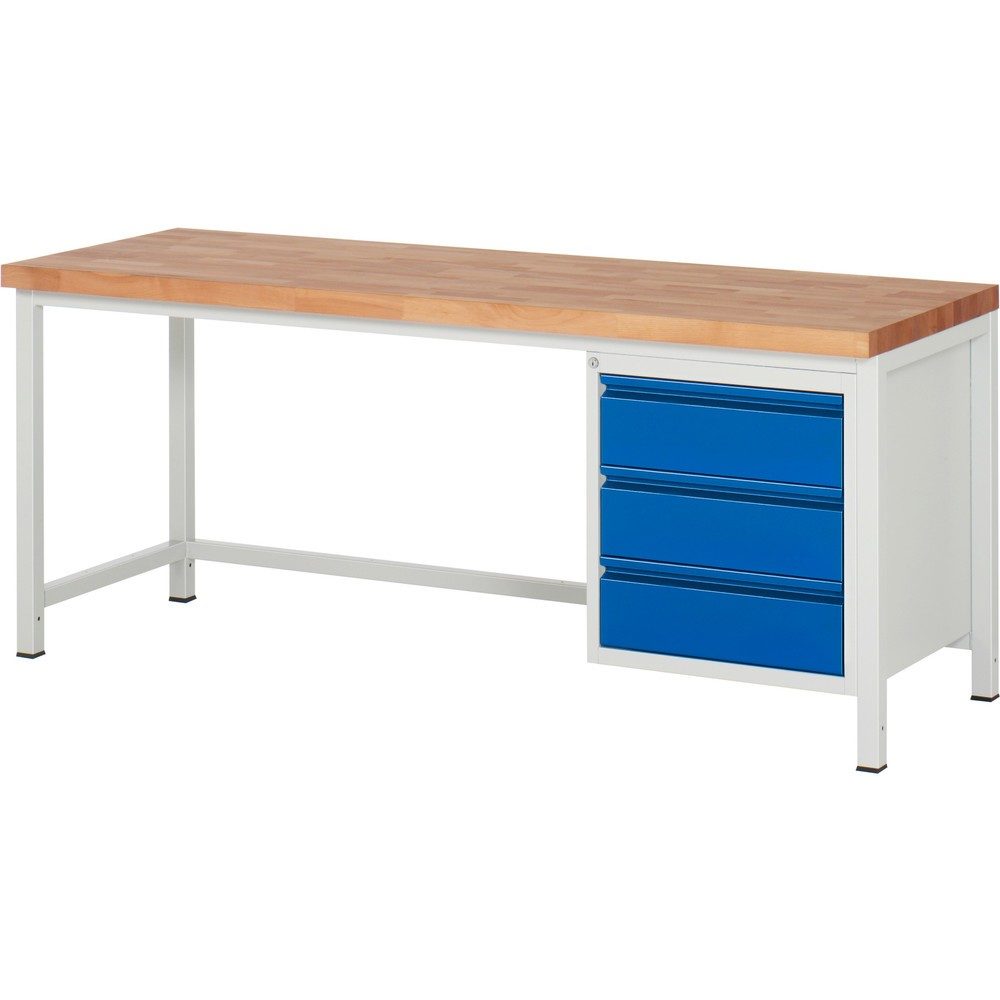 RAU Werkbank Serie 8000, HxBxT 840-1.040 x 2.000 x 700 mm, 3 x 90%-Auszug-Schubladen 3 x 180 mm