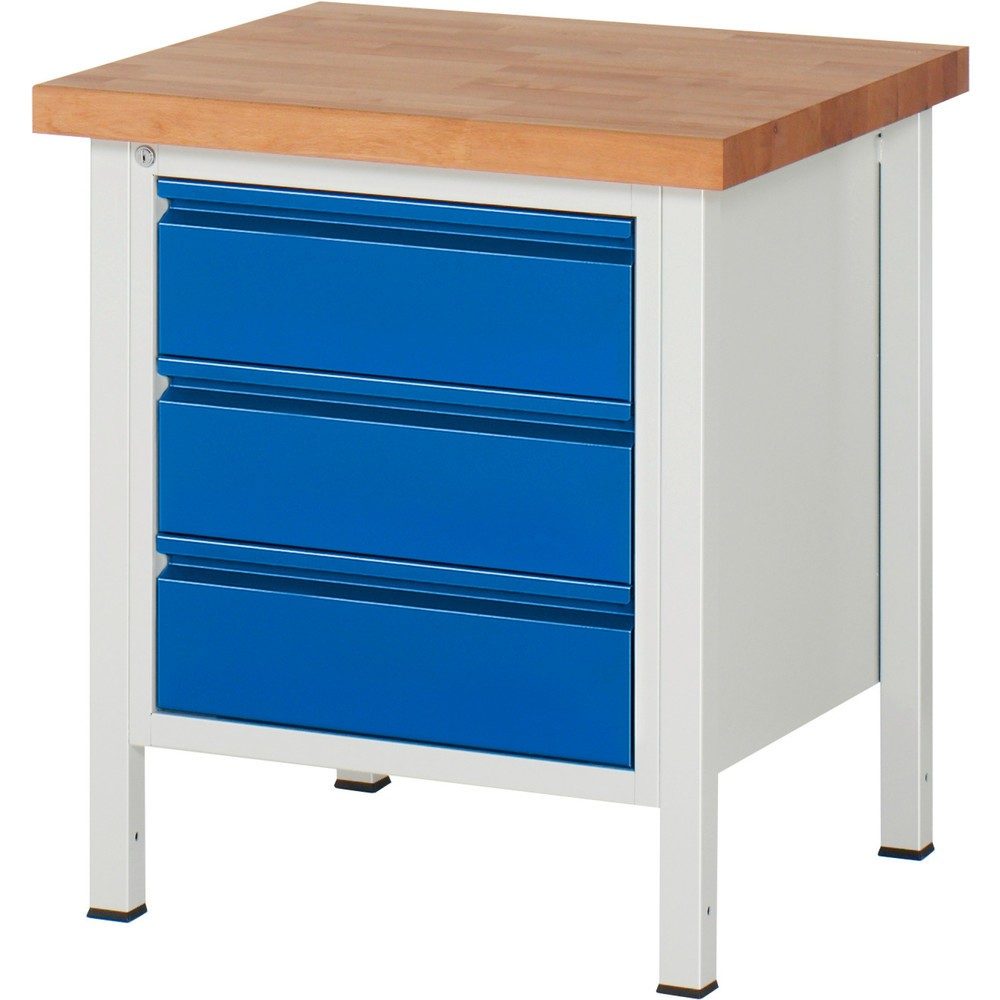RAU Werkbank Serie 8000, HxBxT 840 x 750 x 700 mm, 3 x 90%-Auszug-Schubladen 3 x 180 mm, Schubladen-TK 100 kg