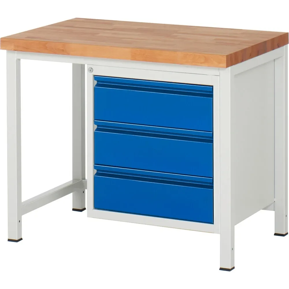 RAU Werkbank Serie 8000, HxBxT 840-1.040 x 1.000 x 700 mm, 3 x 90%-Auszug-Schubladen 3 x 180 mm