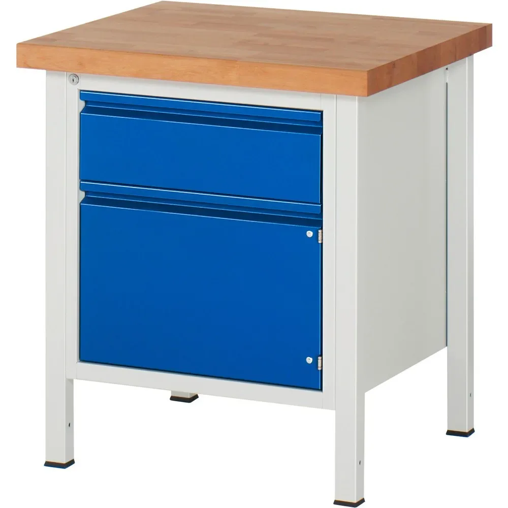 RAU Werkbank Serie 8000, 1 Flügeltür, HxBxT 840-1.040 x 750 x 700 mm, 1 x 90%-Auszug-Schublade, Griffleiste