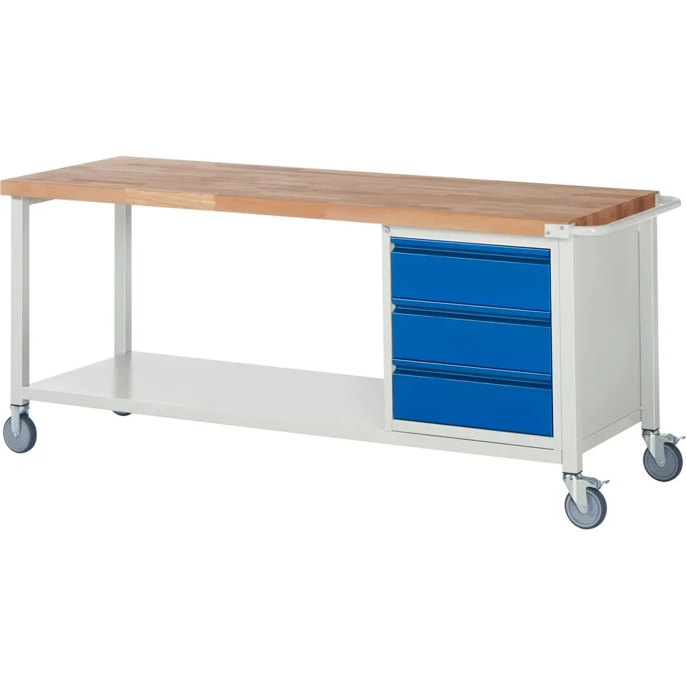 RAU mobile Werkbank Serie 8000, HxBxT 880 x 2.000 x 700 mm, 1 Container, 1 Ablageboden, 3 Schubladen