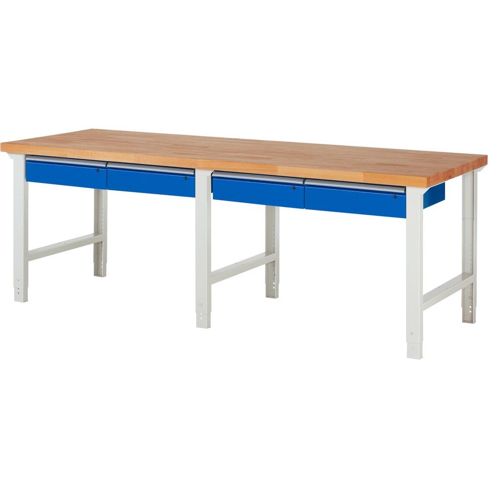 RAU Werkbank Serie 7000, HxBxT 790-1.140 x 2.500 x 900 mm, 4 Schubladen 4 x 150 mm