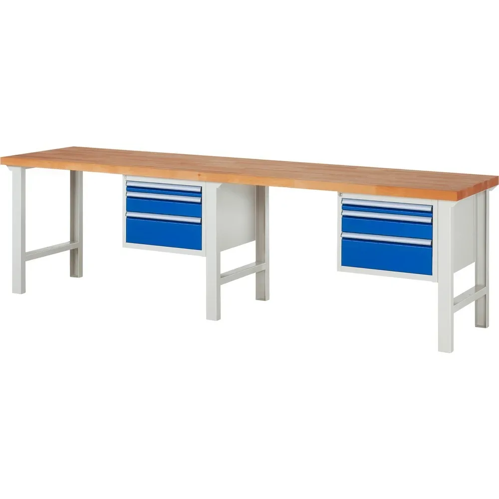 RAU Werkbank Serie 7000, TK 750 kg, 2 Container, HxBxT 840 x 3.000 x 700 mm, 6 x 100%-Auszug-Schubladen 2 x 60 mm, 2 x 120 mm, 2 x 180 mm