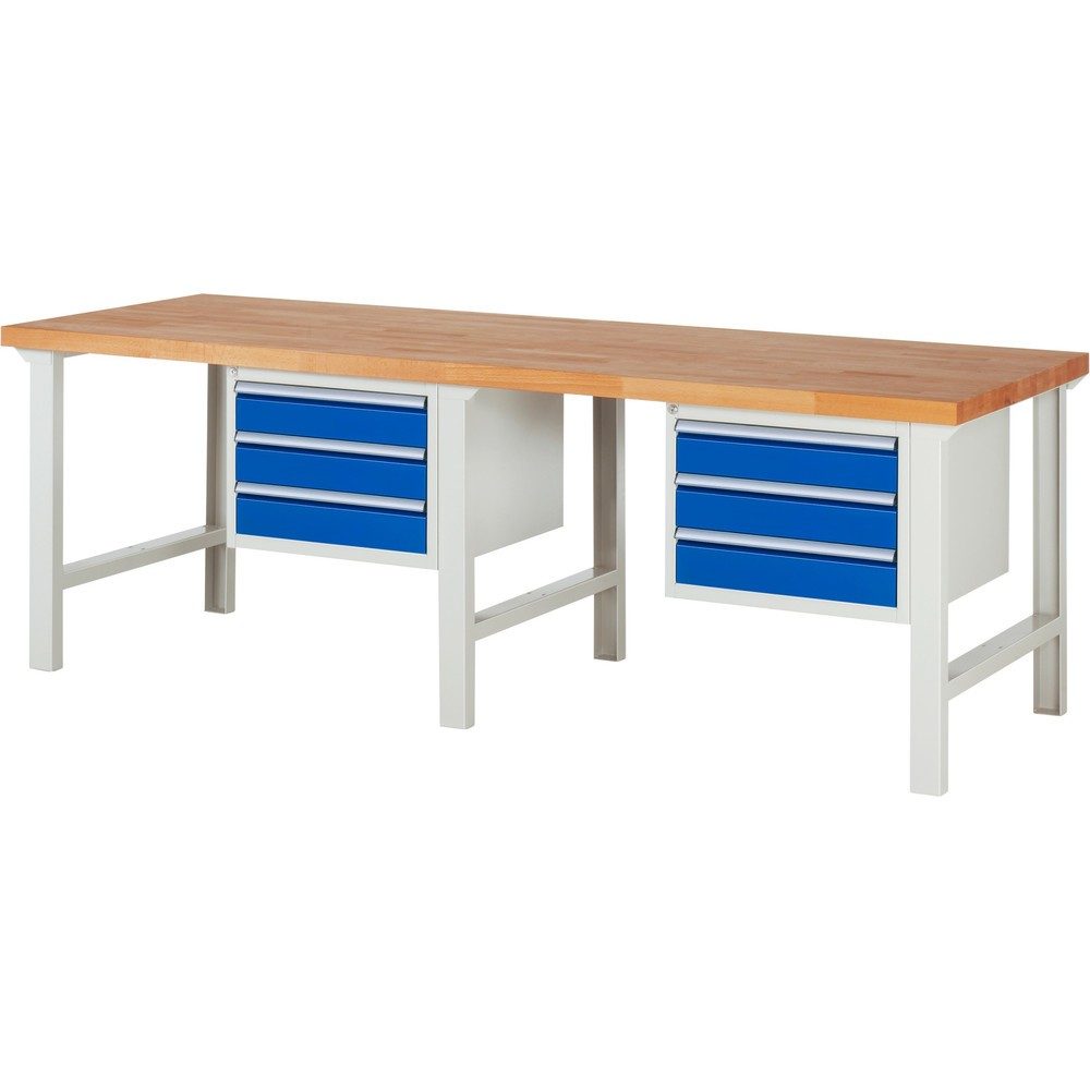 RAU Werkbank Serie 7000, 2 Container, HxBxT 840 x 2.500 x 900 mm, 6 x 90%-Auszug-Schubladen 6 x 120 mm