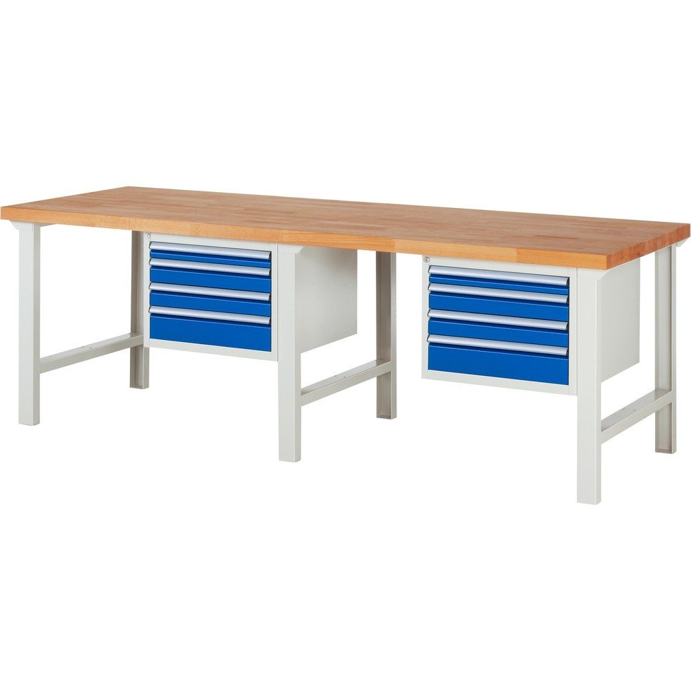 RAU Werkbank Serie 7000, 2 Container, HxBxT 840 x 2.500 x 900 mm, 8 x 90%-Auszug-Schubladen 2 x 60 mm, 4 x 90 mm, 2 x 120 mm