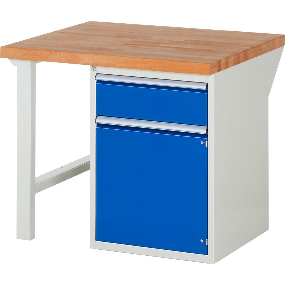 RAU Werkbank Serie 7000, 1 Container, HxBxT 840 x 1.000 x 900 mm, 1 x 100%-Auszug-Schublade, 1 Flügeltür, 1 Fachboden