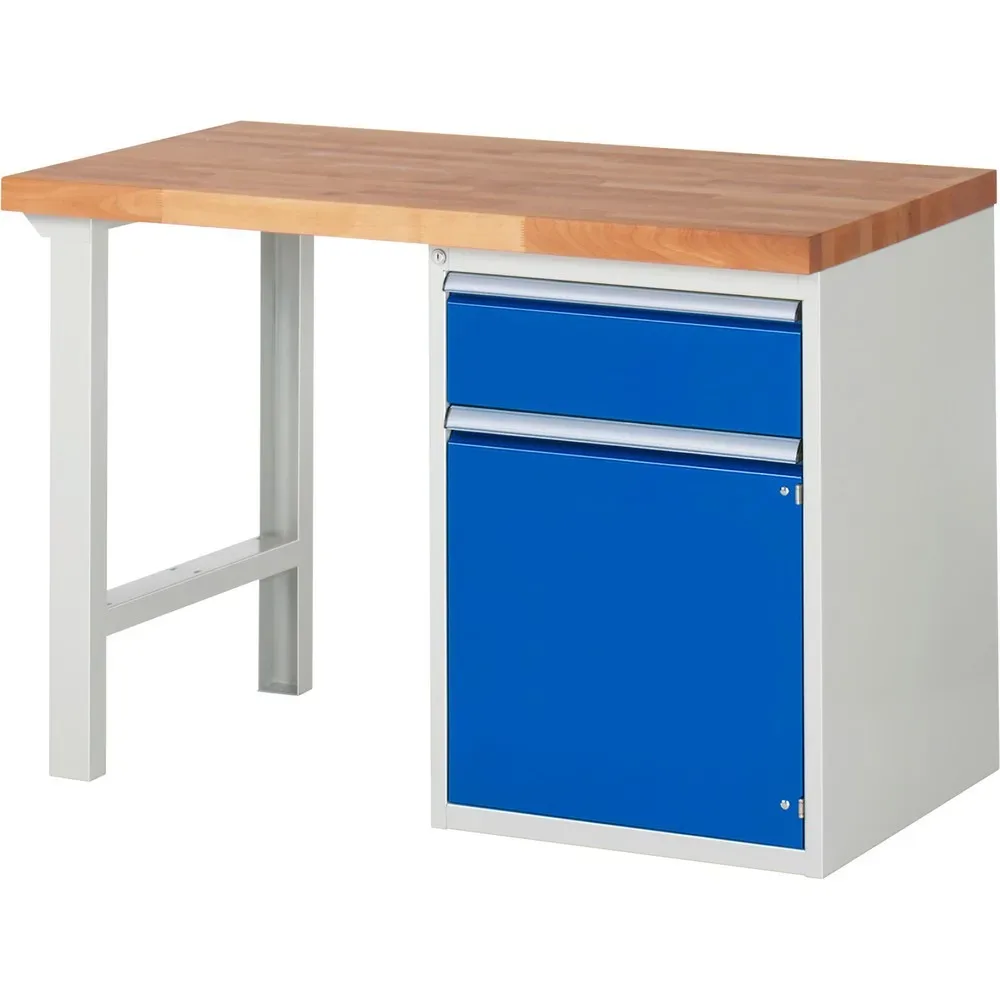 RAU Werkbank Serie 7000, 1 Container, HxBxT 840 x 1.250 x 700 mm, 1 x 100%-Auszug-Schublade, 1 Flügeltür, 1 Fachboden