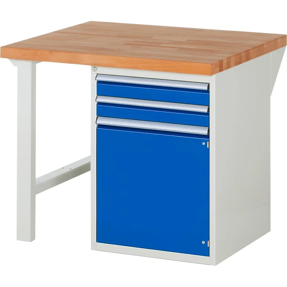 RAU Werkbank Serie 7000, 1 Container, HxBxT 840 x 1.000 x 900 mm, 2 x 90%-Auszug-Schubladen, 1 Flügeltür, 1 Fachboden