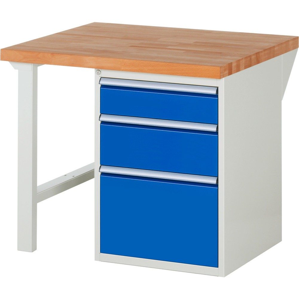 RAU Werkbank Serie 7000, 1 Container, HxBxT 890 x 1.000 x 900 mm, 3 x 100%-Auszug-Schubladen 1 x 150, 1 x 210, 1 x 360 mm, Schubladen-TK 100 kg