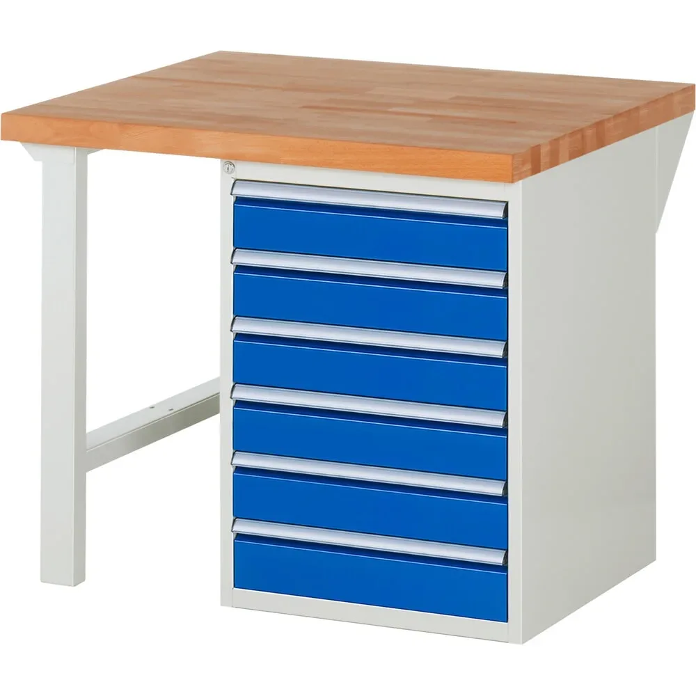 RAU Werkbank Serie 7000, 1 Container, HxBxT 890 x 1.000 x 900 mm, 6 x 90%-Auszug-Schubladen 6 x 120 mm, Schubladen-TK 100 kg