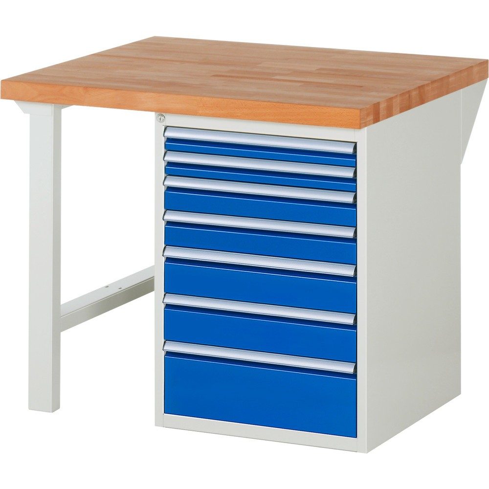 RAU Werkbank Serie 7000, 1 Container, HxBxT 890 x 1.000 x 900 mm, 7 x 90%-Auszug-Schubladen, Schubladen-TK 100 kg