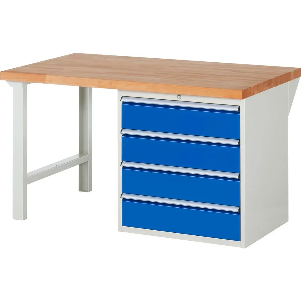 RAU Werkbank Serie 7000, 1 Container, HxBxT 890 x 1.500 x 900 mm, 4 x 100%-Auszug-Schubladen 4 x 180 mm, Schubladen-TK 75 kg