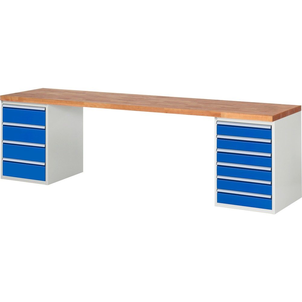 RAU Werkbank Serie 7000, 2 Container, HxBxT 840 x 3.000 x 700 mm, 10 Schubladen 6 x 120 mm, 4 x 180 mm