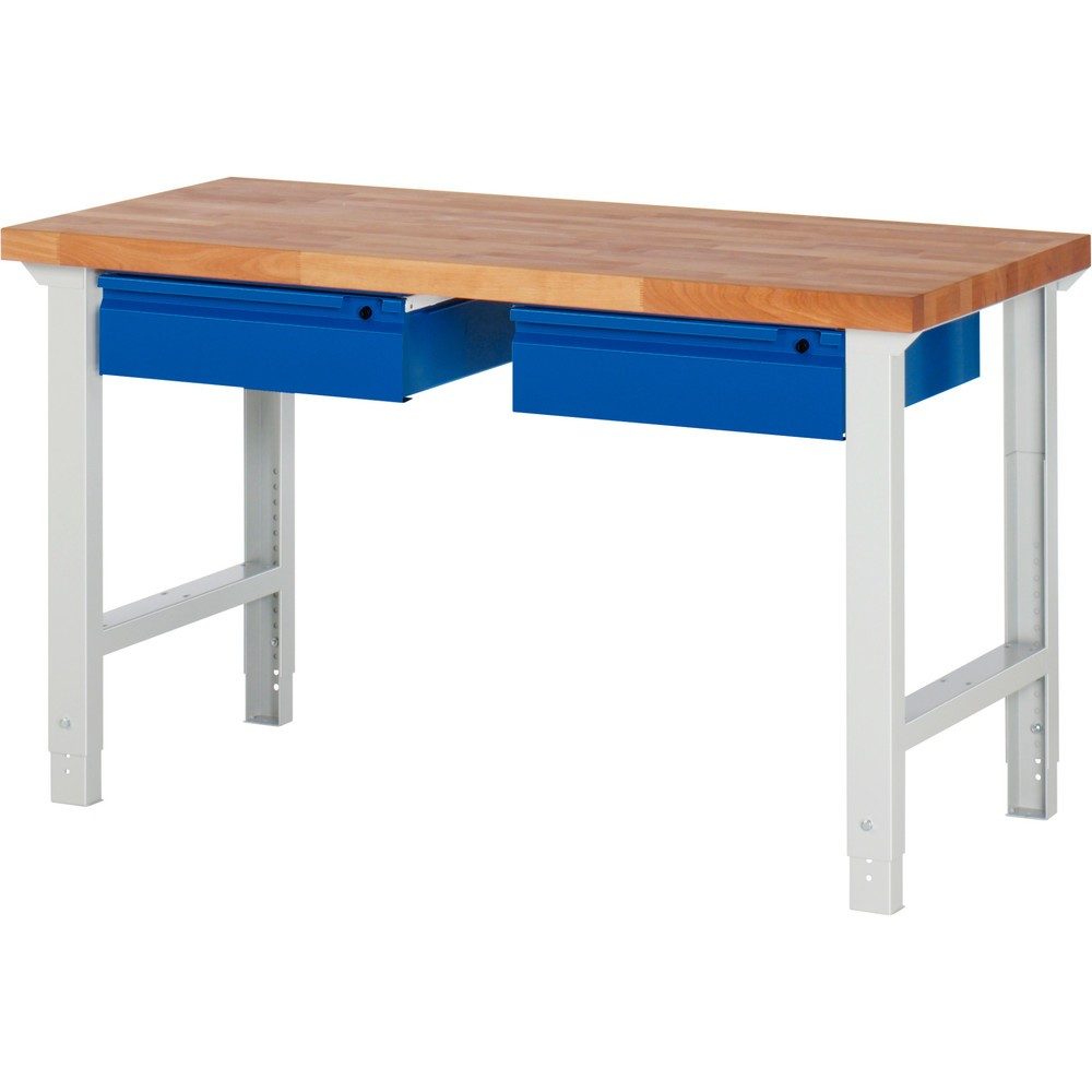 RAU Werkbank Serie 7000, HxBxT 790-1.140 x 1.500 x 700 mm, 2 Schubladen, integrierte Griffleiste