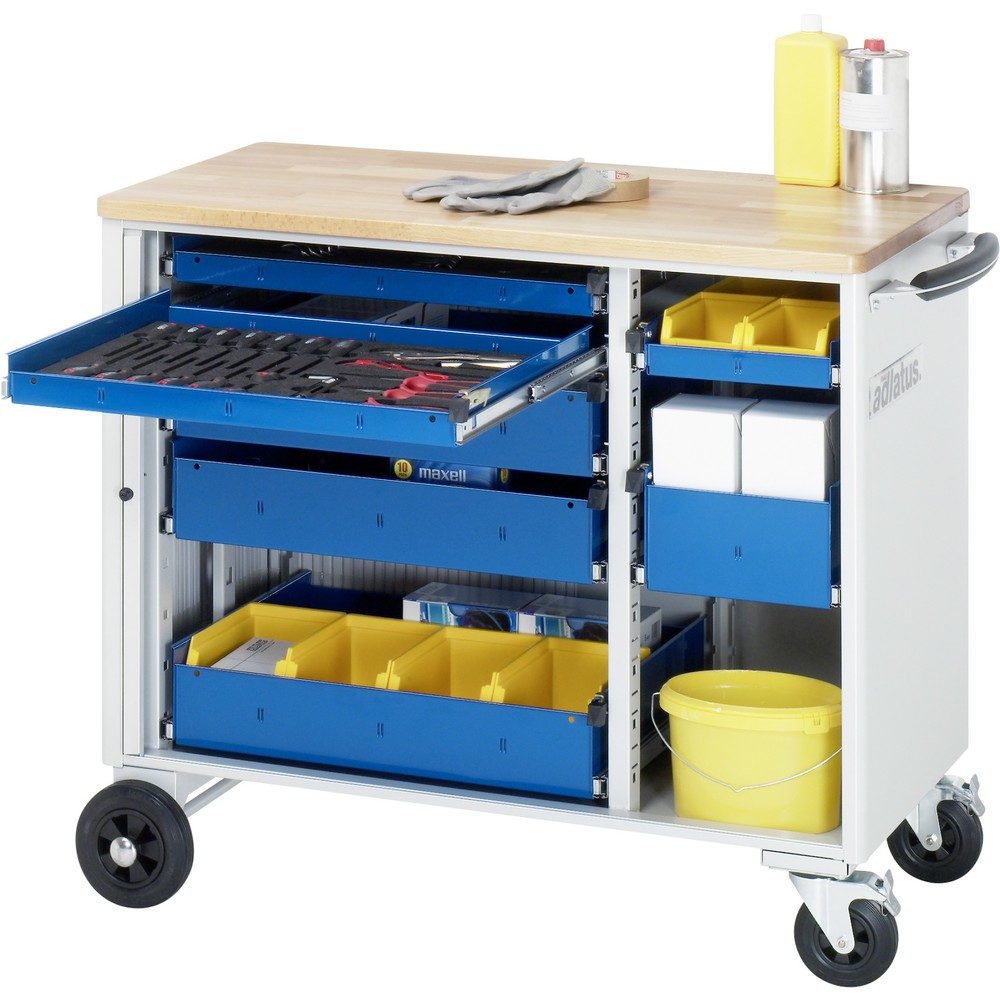 RAU Werkzeugwagen Serie adlatus, HxBxT 890 x 1.025 x 520 mm, 7 Schubladen 3 x 40, 3 x 105, 1 x 130 mm, Arbeitsplatte Buche
