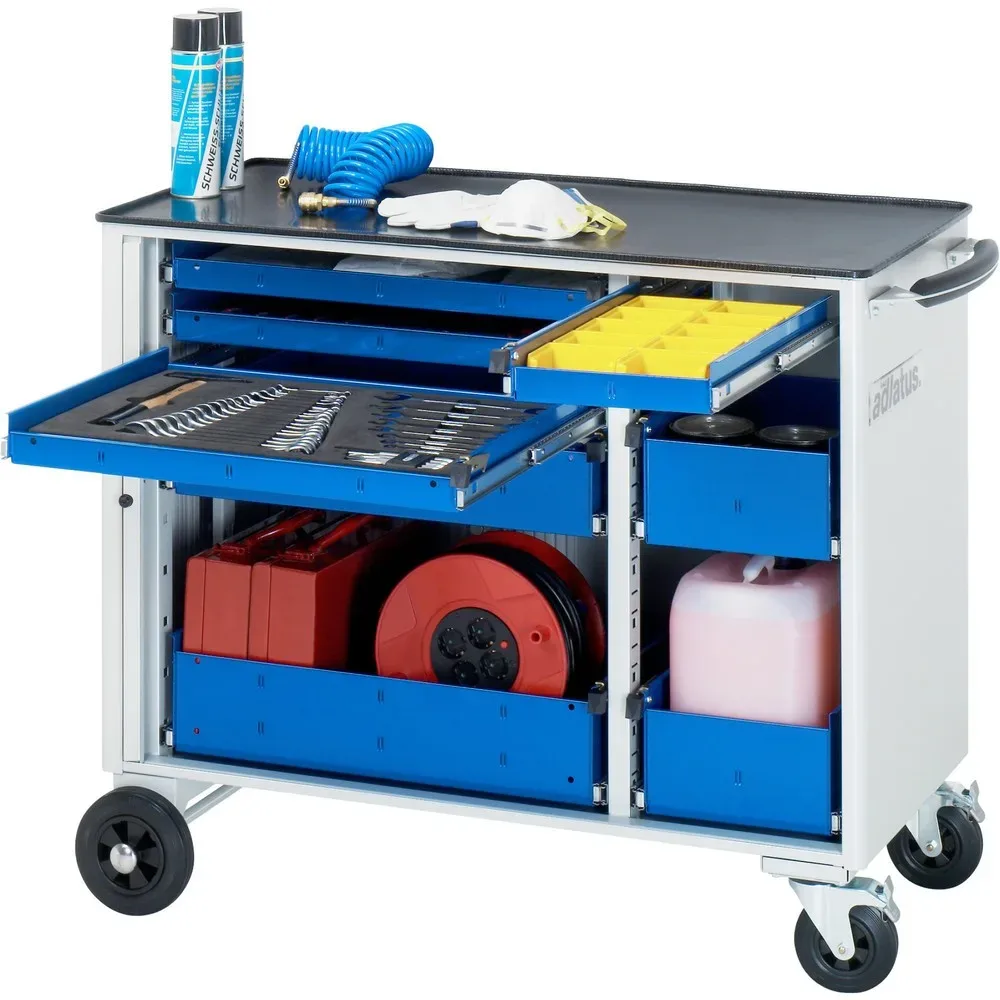 RAU Werkzeugwagen Serie adlatus, HxBxT 890 x 1.025 x 520 mm, 8 Schubladen 3 x 40, 1 x 105, 1 x 130 mm, Arbeitsplatte Metall