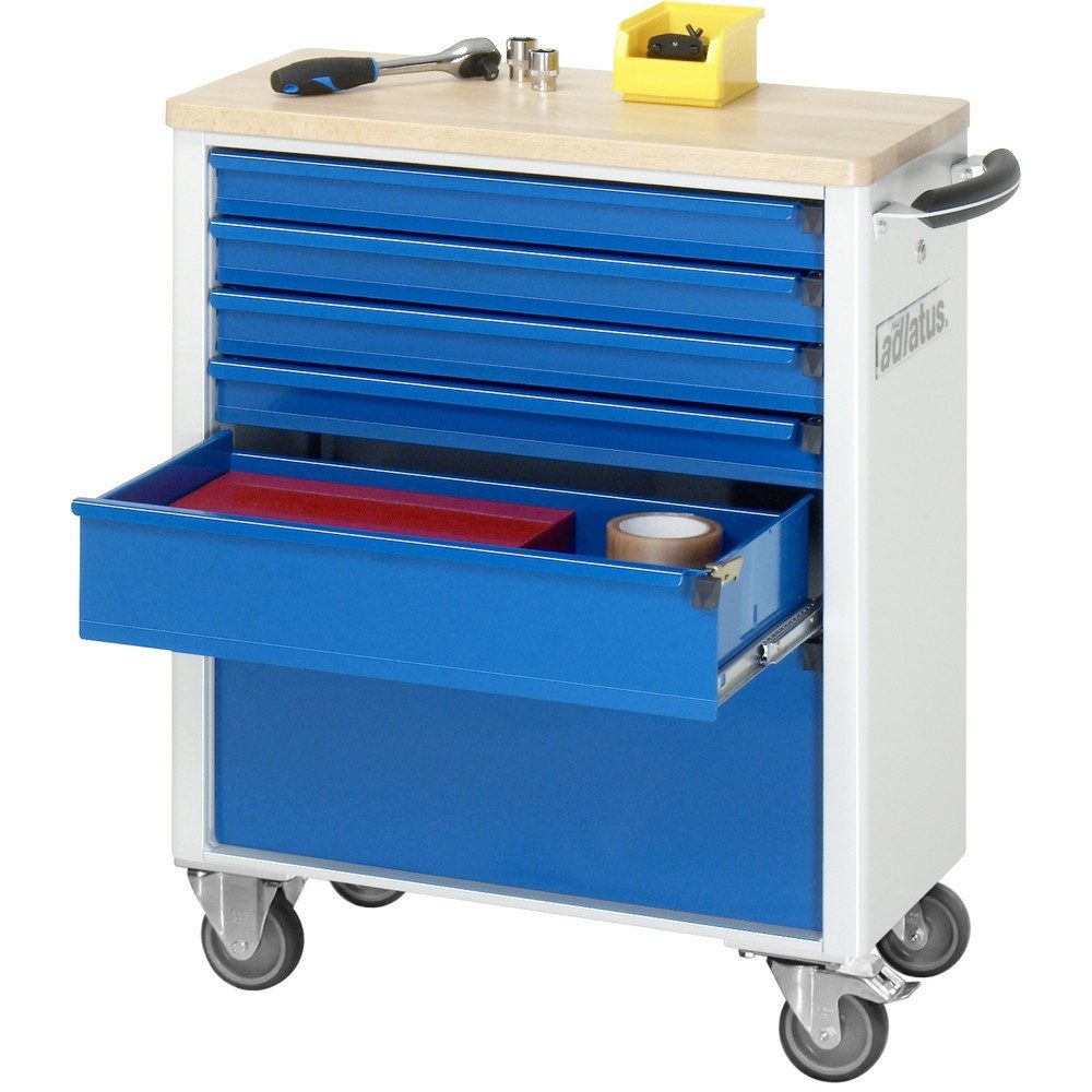 RAU Werkzeugwagen Serie adlatus 700, HxBxT 860 x 700 x 350 mm, 6 Schubladen 4 x 65, 1 x 130, 1 x 260 mm, Arbeitsplatte Buche