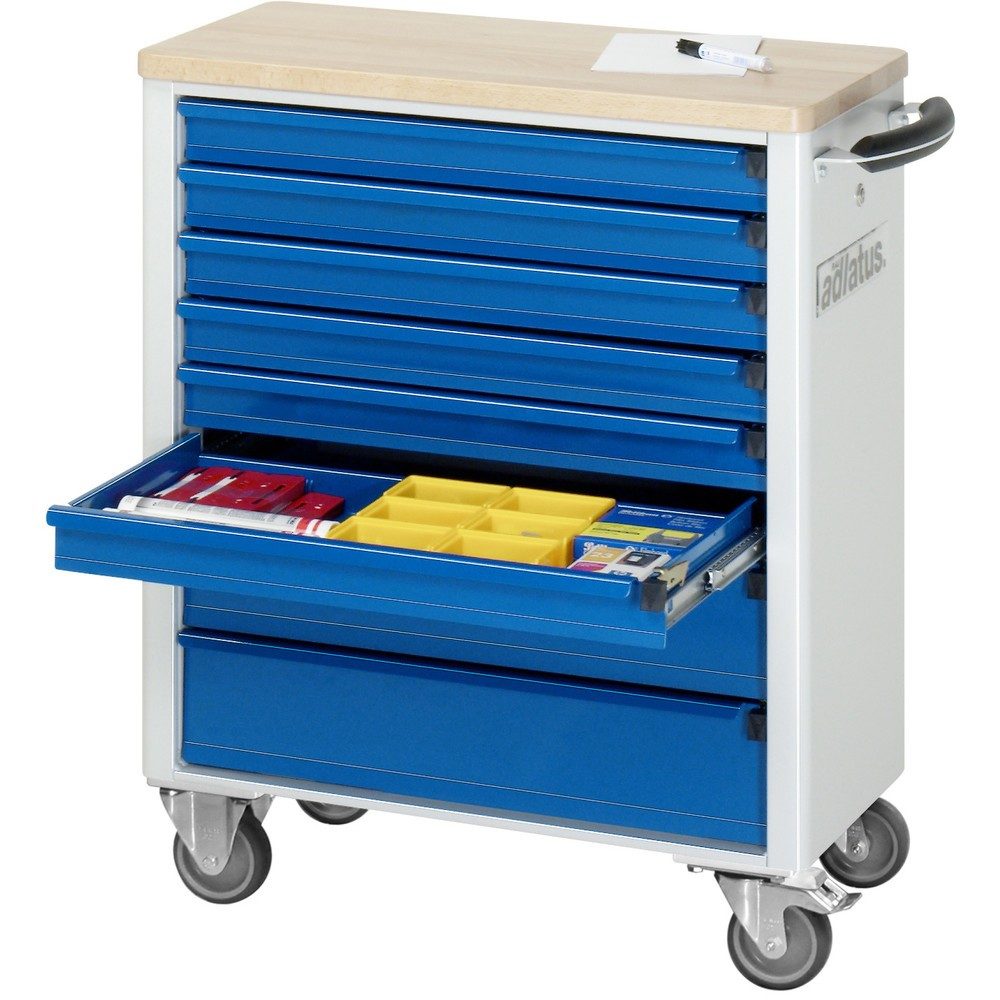 RAU Werkzeugwagen Serie adlatus 700, HxBxT 860 x 700 x 350 mm, 8 Schubladen 6 x 65, 2 x 130 mm, Arbeitsplatte Buche