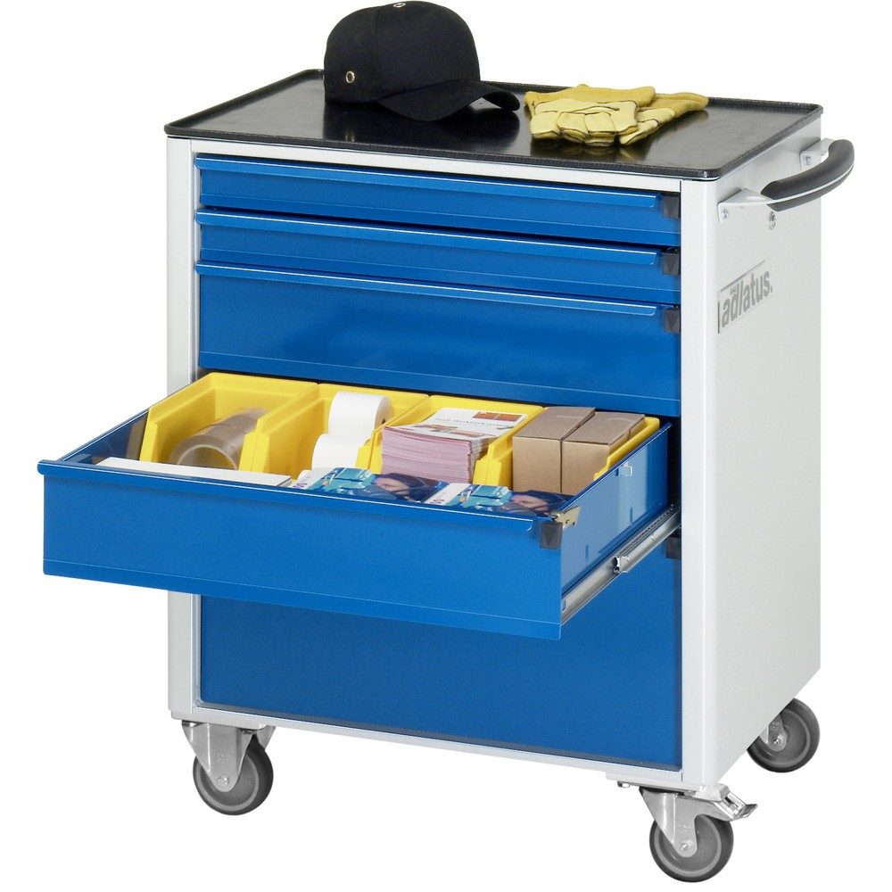 RAU Werkzeugwagen Serie adlatus 700, HxBxT 860 x 700 x 510 mm, 5 Schubladen 2 x 65, 2 x 130, 1 x 260 mm, Arbeitsplatte Metall