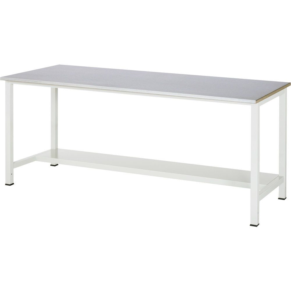 RAU Werktisch 900 mit Ablageboden Tiefe 320 mm, HxBxT 825 x 2.500 x 800 mm, Arbeitplatte Stahlblech-Belag