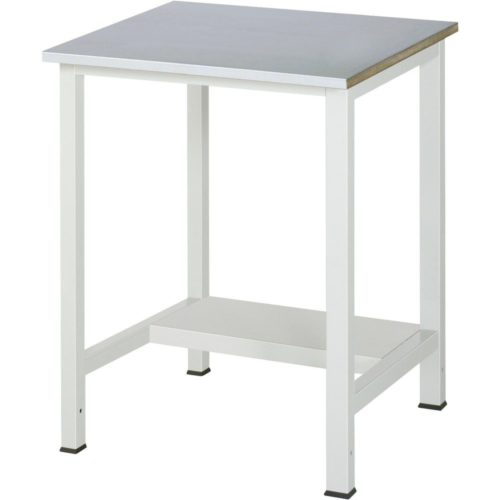 RAU Werktisch 900 mit Ablageboden Tiefe 320 mm, HxBxT 825 x 750 x 800 mm, Arbeitplatte Edelstahlblech-Belag