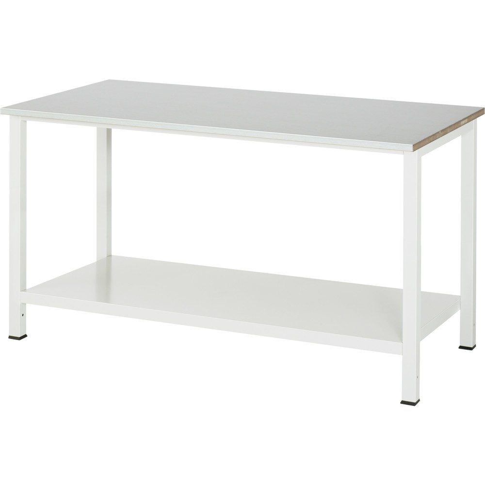 RAU Werktisch 900 mit Ablageboden Tiefe 650 mm, HxBxT 825 x 1.500 x 800 mm, Arbeitplatte Stahlblech-Belag