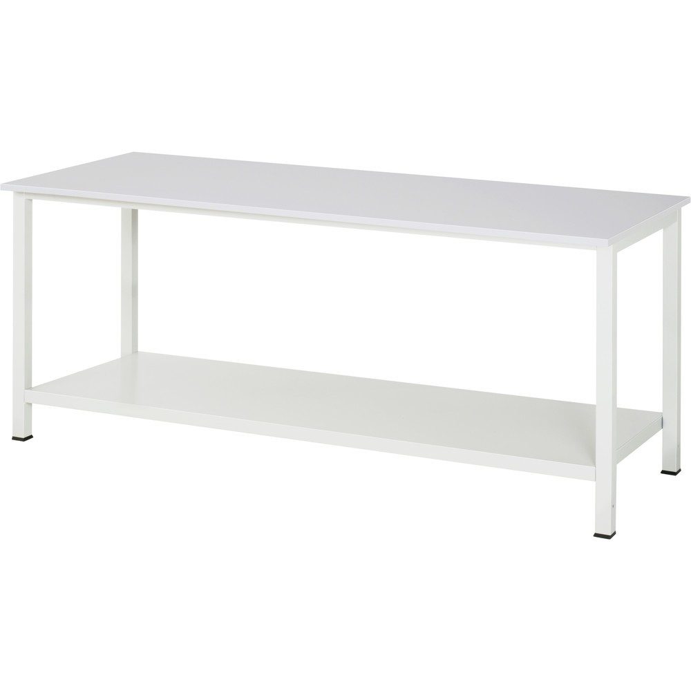 RAU Werktisch 900 mit Ablageboden Tiefe 650 mm, HxBxT 825 x 2.500 x 800 mm, Arbeitplatte Melamin-Belag