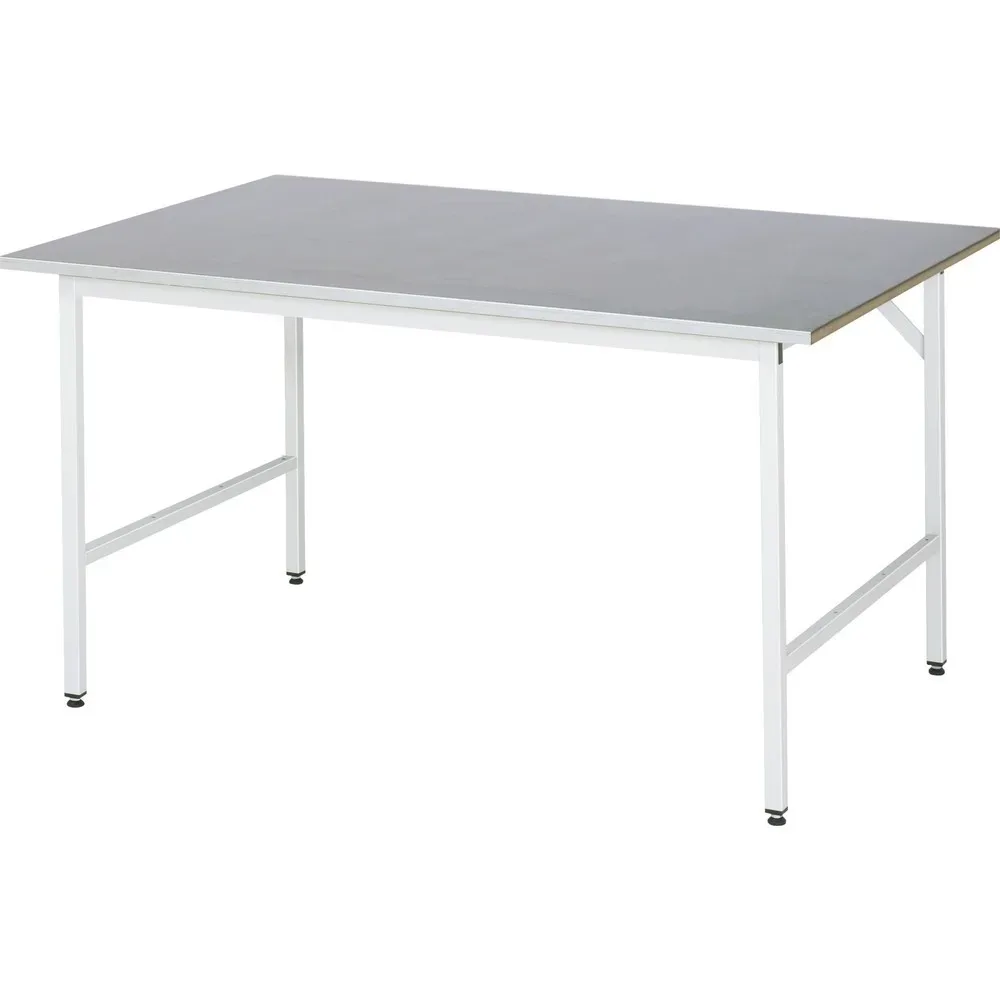 Rau Arbeitstisch Jerry, manuell höhenverstellbar, 25 mm MDF-Platte mit Edelstahlbelag, bis 300 kg, B 1500 x T 1000 x H 800-850 mm, silber/lichtgrau